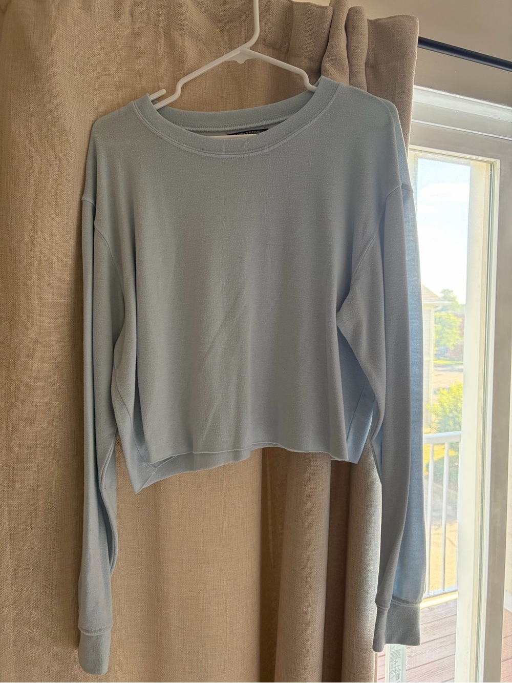 Brandy Melville Light Blue Cropped Crewneck Long Sleeve